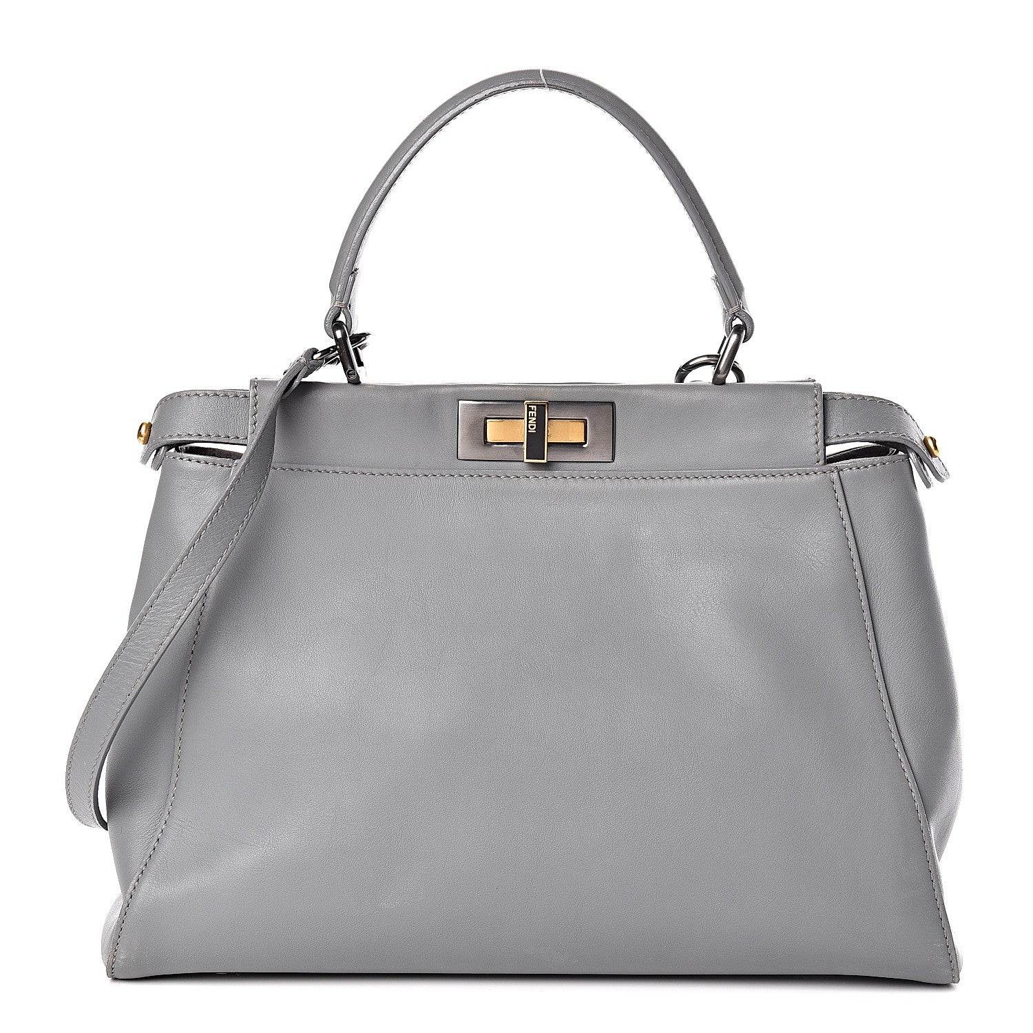 Fendi Vitello Suede Medium Peekaboo Iconic Satchel Grigio Chiaro 1 of 14