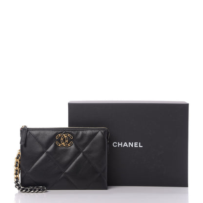 Chanel Shiny Goatskin Quilted Small Chanel 19 Pouch With Handle Black 10 of 10