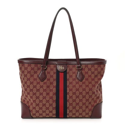 Gucci Monogram Textured Dollar Calfskin Web Medium Ophidia Shopping Tote Sahara Rubino Chardonnay 1 of 10