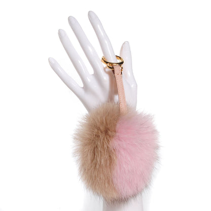 Fendi Fox Fur Vitello Elite Bi-Color Pom Pom Bag Charm Rosa Cammello Cipria 2 of 7