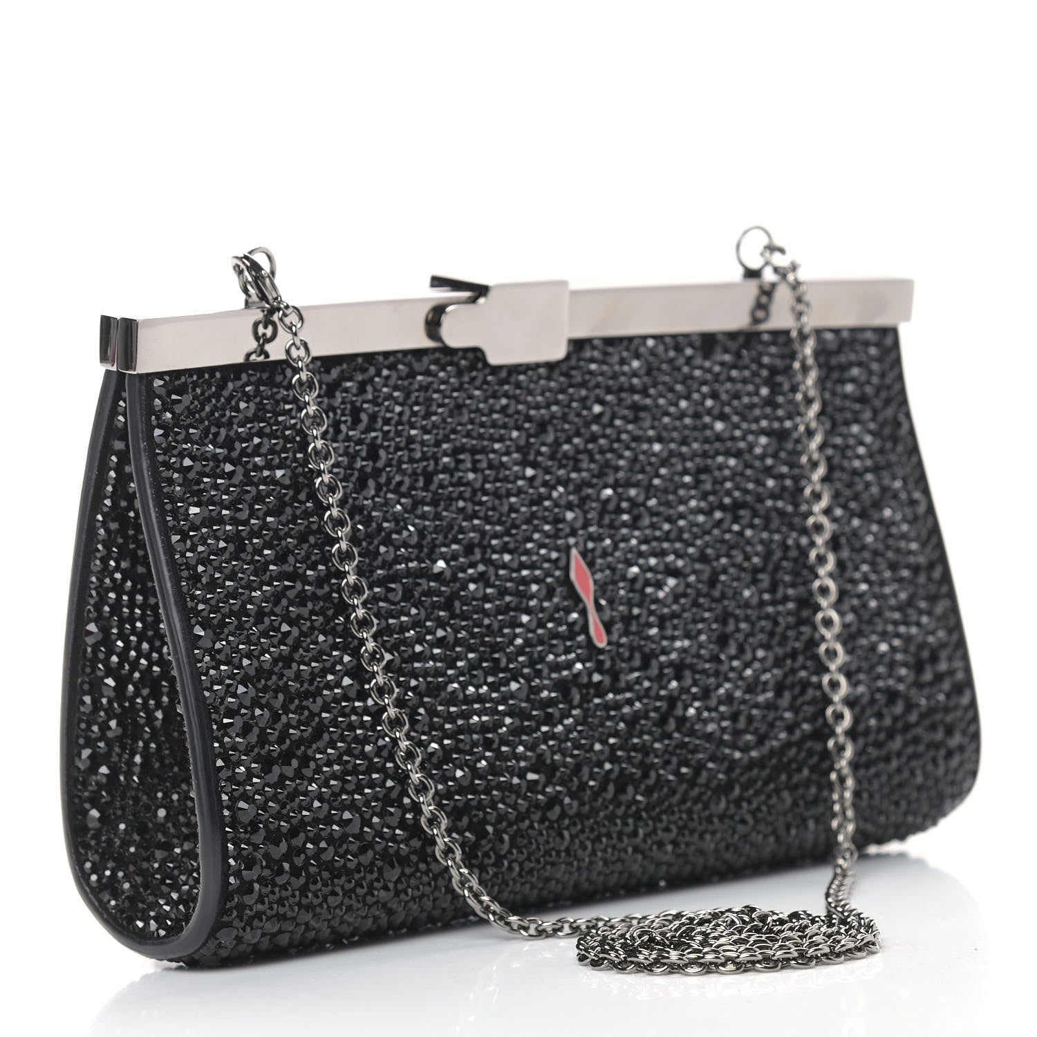 Christian Louboutin Suede Crystal Strass Small Palmette Clutch Black 3 of 8