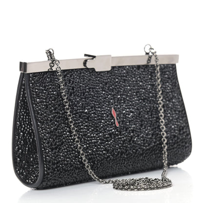 Christian Louboutin Suede Crystal Strass Small Palmette Clutch Black 3 of 8