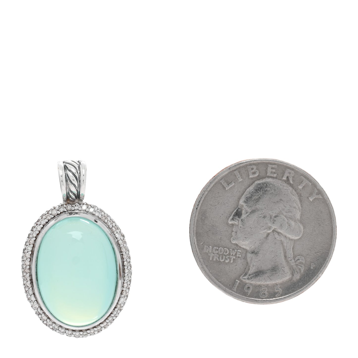 Sterling Silver Diamond Chalcedony Oval Enhancer Pendant