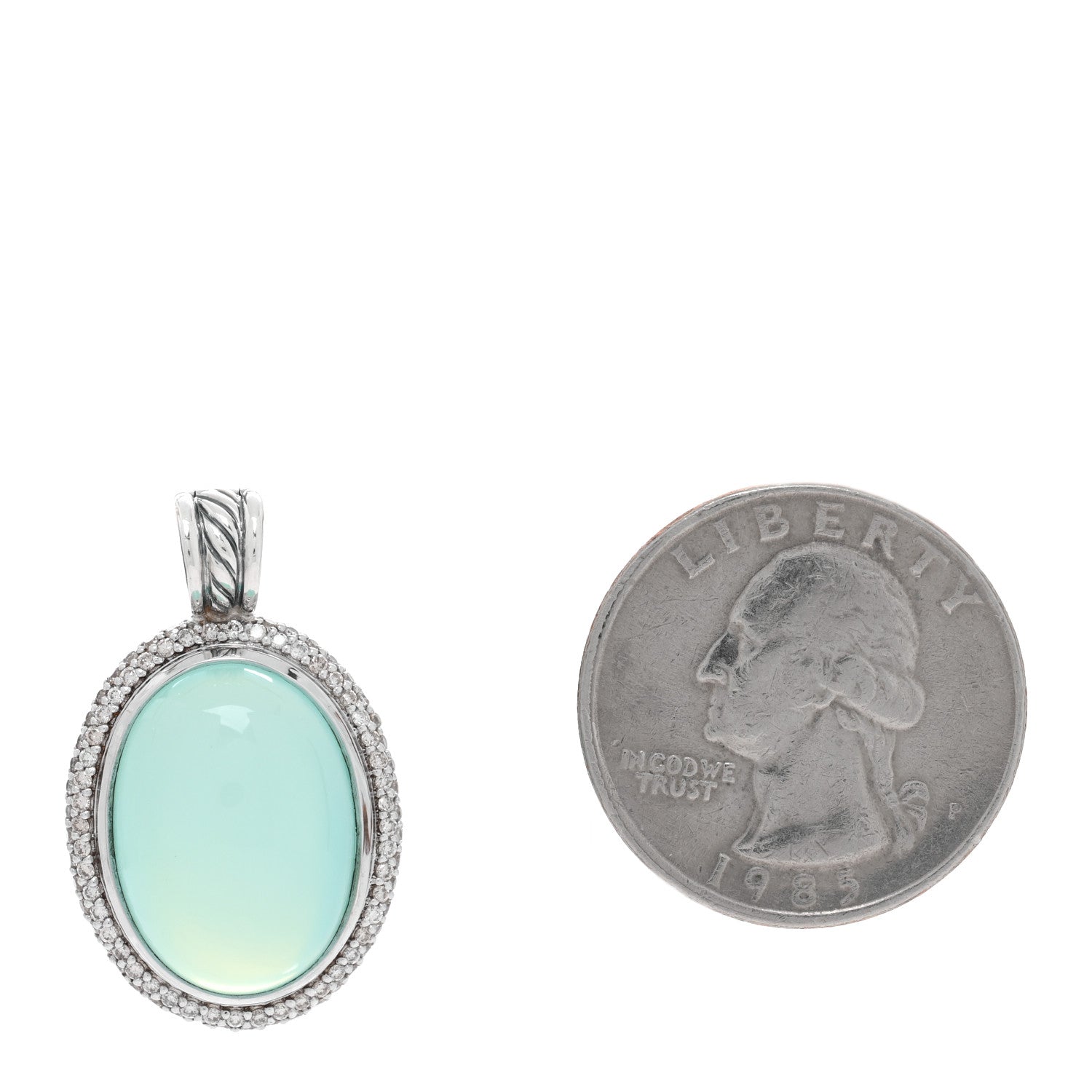 David Yurman Sterling Silver Diamond Chalcedony Oval Enhancer Pendant 2 of 3
