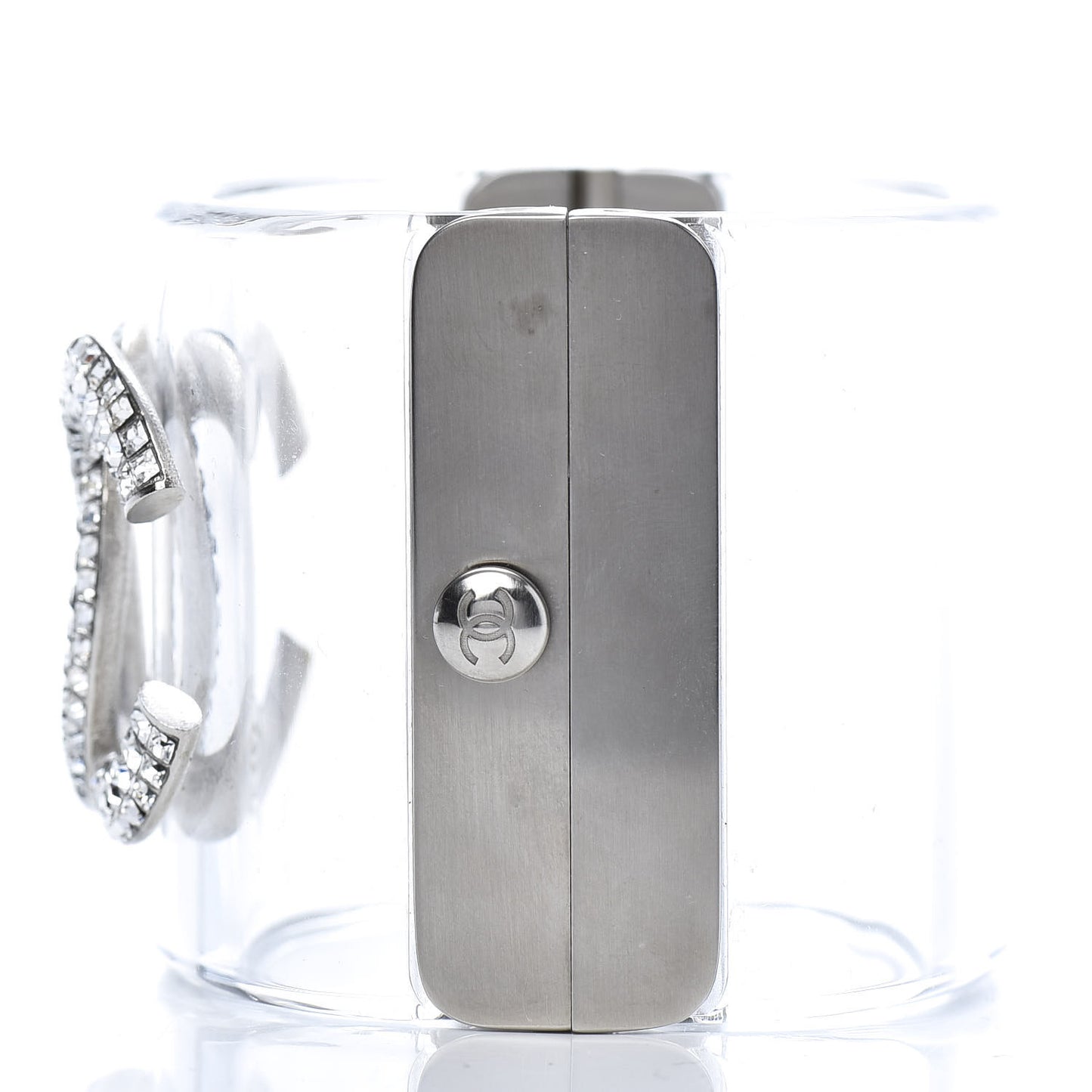 Lucite Baguette Crystal CC Cuff Transparent Silver