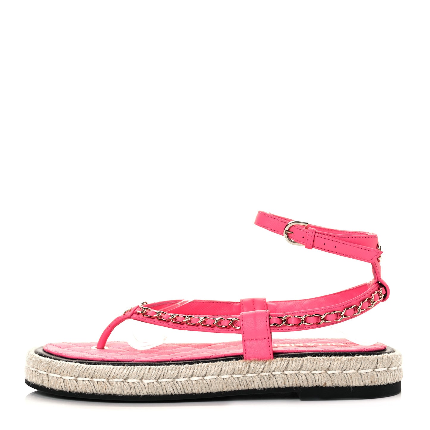 Lambskin Chain CC Thong Espadrille Sandals 40 Pink