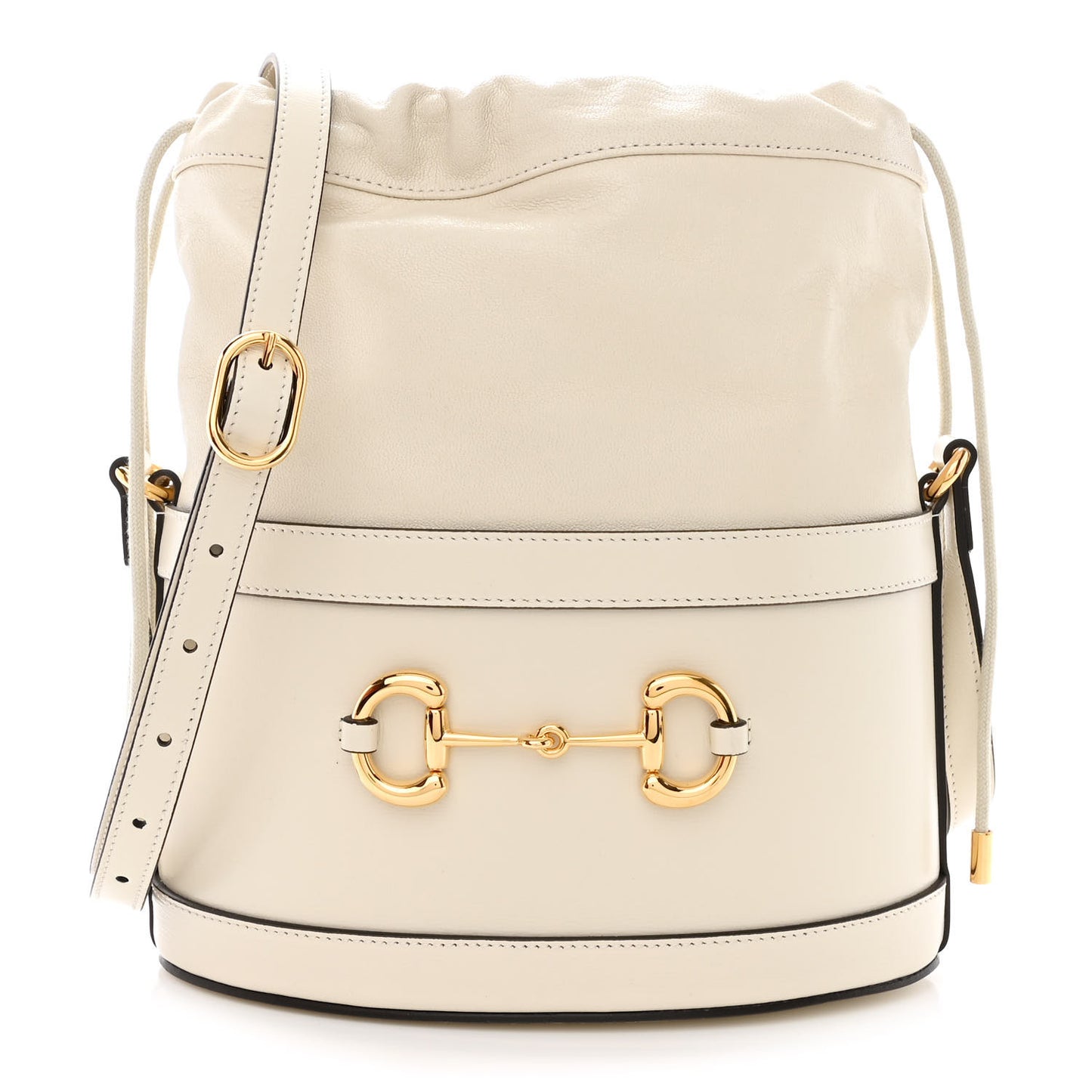 Azalea Sakai Calfskin Horsebit 1955 Drawstring Bucket Bag Mystic White