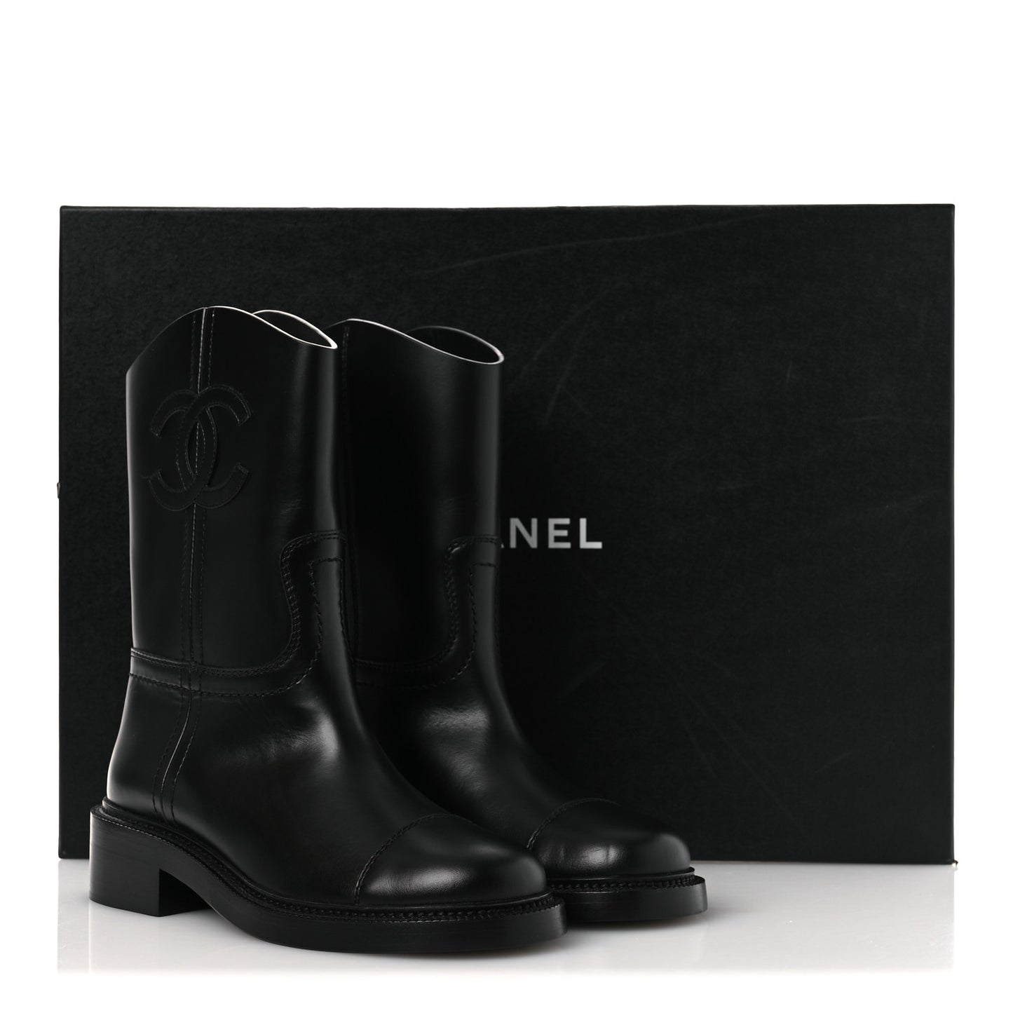 Calfskin Cap Toe Boots 37 Black