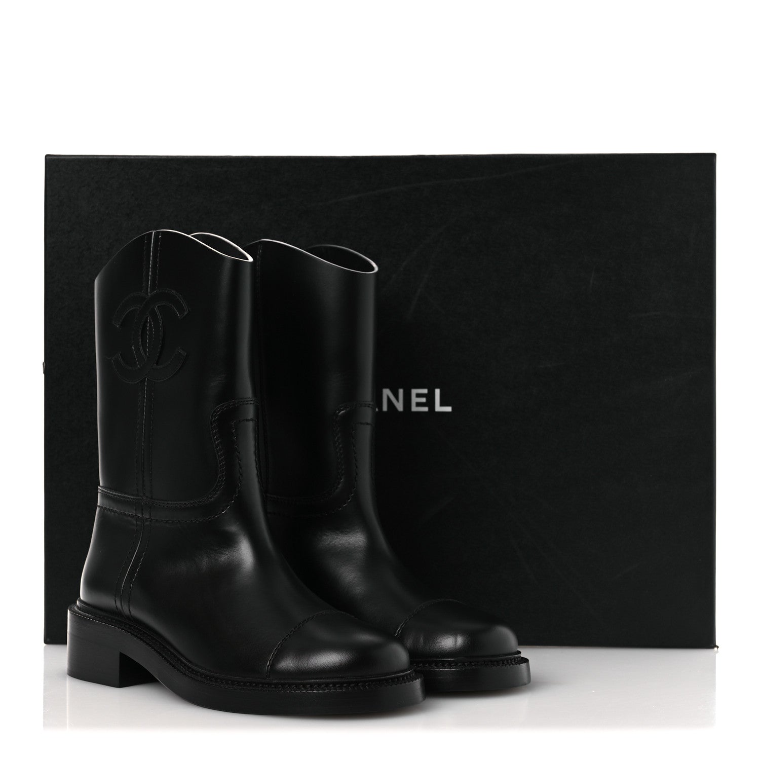 Chanel Calfskin Cap Toe Boots 37 Black 12 of 12