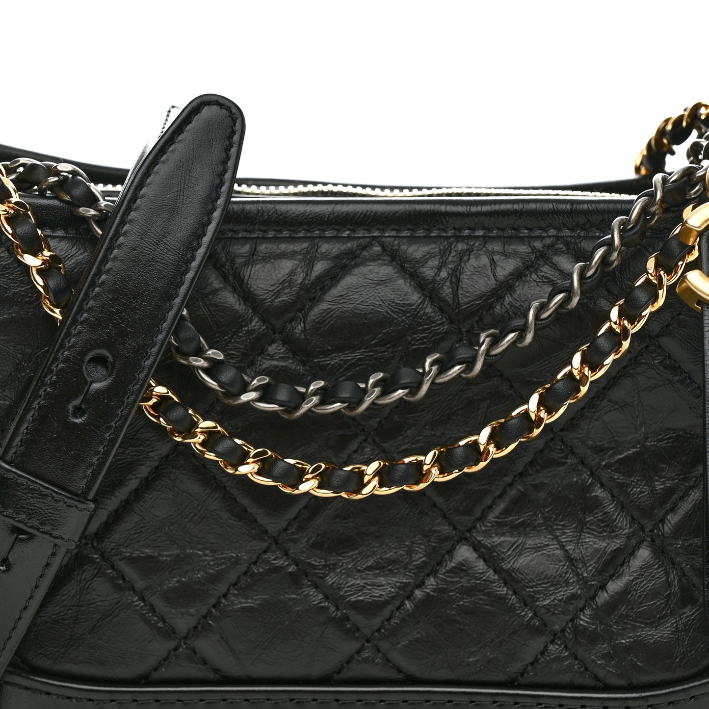 Aged Calfskin Quilted Small Gabrielle Hobo Black