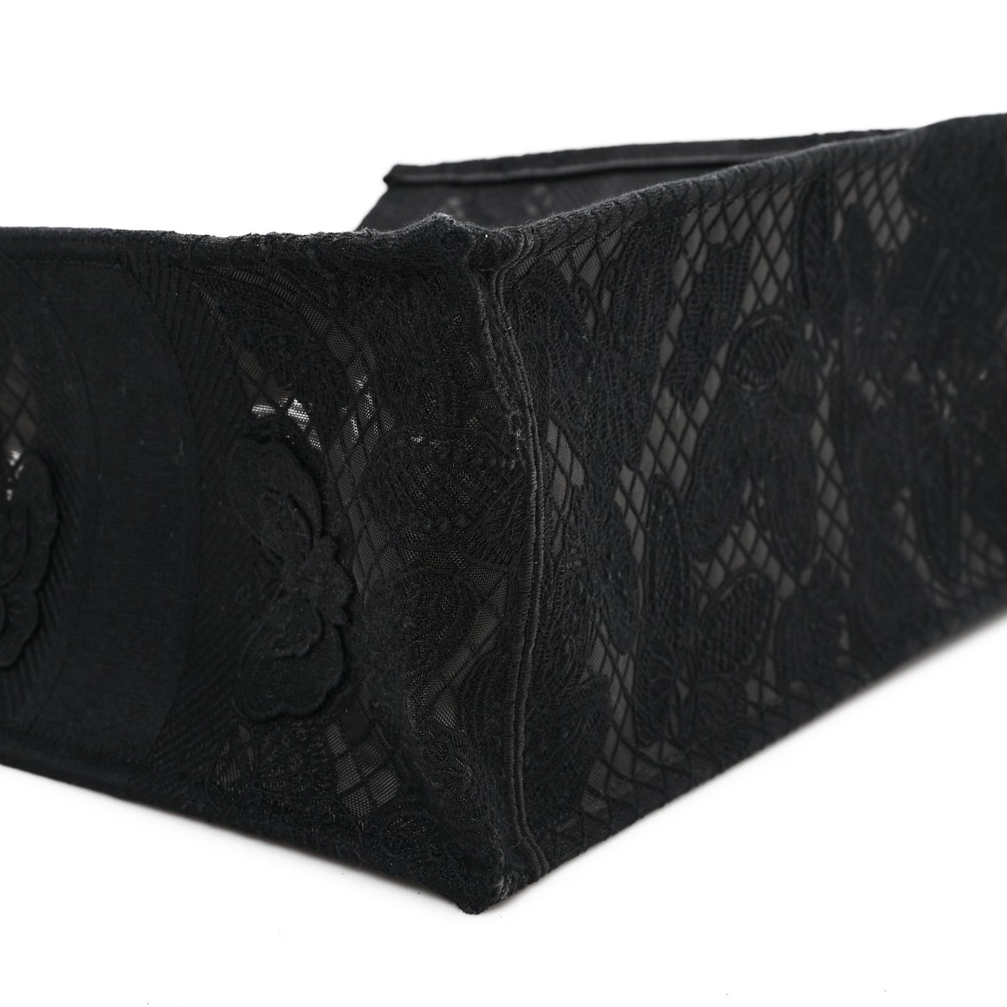 Embroidered 3D Macrame D-Lace Butterfly Medium Book Tote Black Multicolor