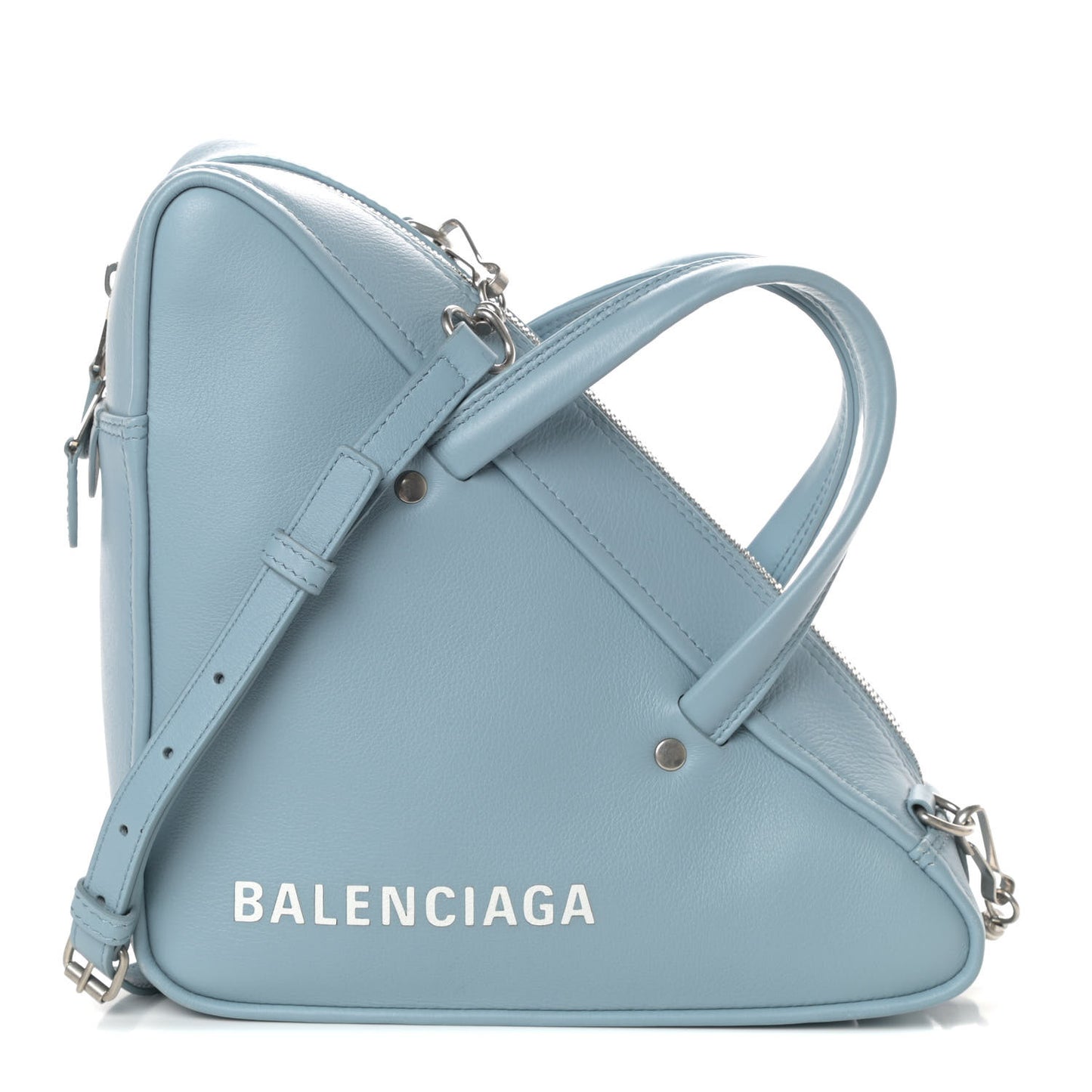Shiny Day Calfskin Logo S Triangle Duffle Grey Blue White