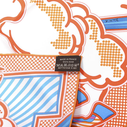 Hermes Silk Pegase Pop Pocket Square Orange Turquoise Jaune 3 of 4