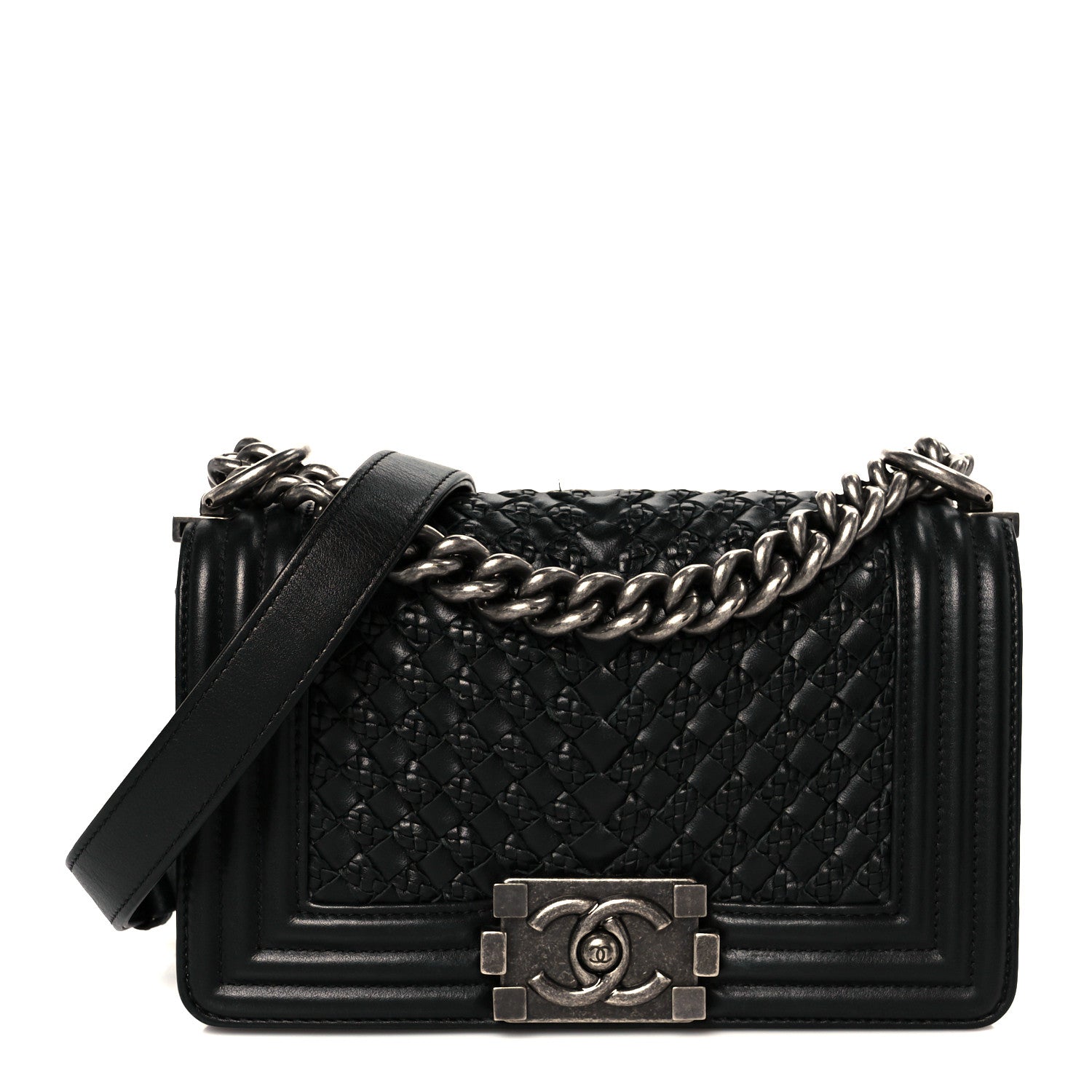 Chanel Lambskin Braided Woven Small Boy Flap Black 1 of 11