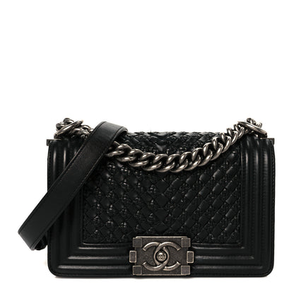 Chanel Lambskin Braided Woven Small Boy Flap Black 1 of 11