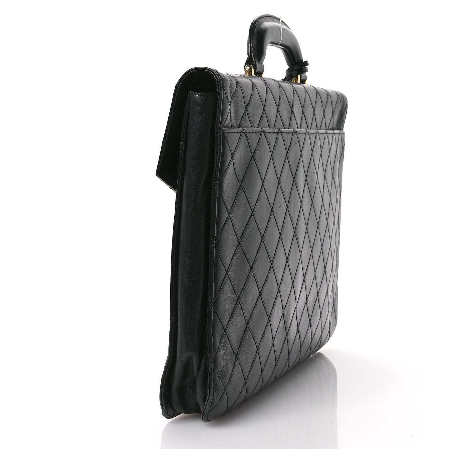 Lambskin Stitched Briefcase Bag Black