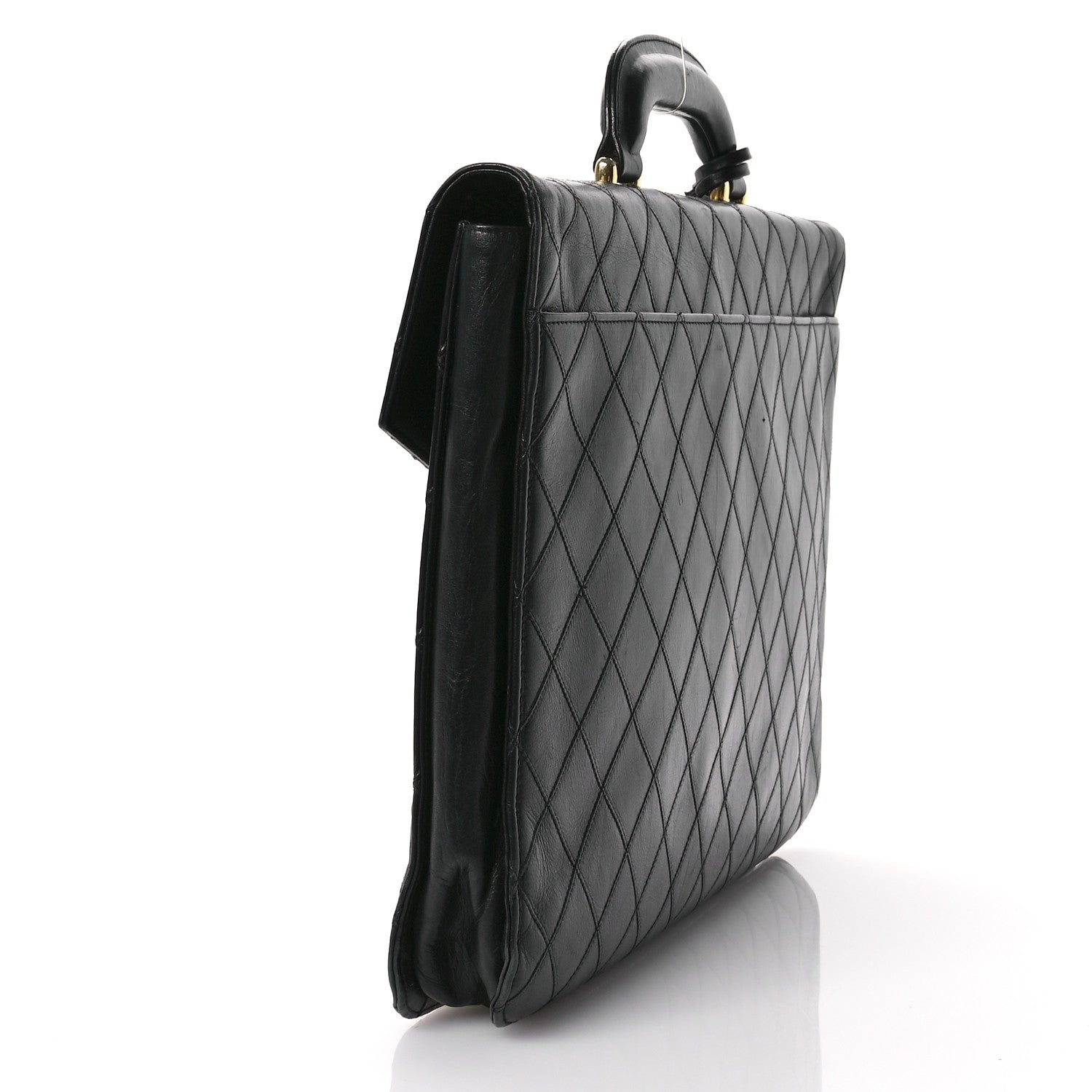 Chanel Lambskin Stitched Briefcase Bag Black 3 of 14