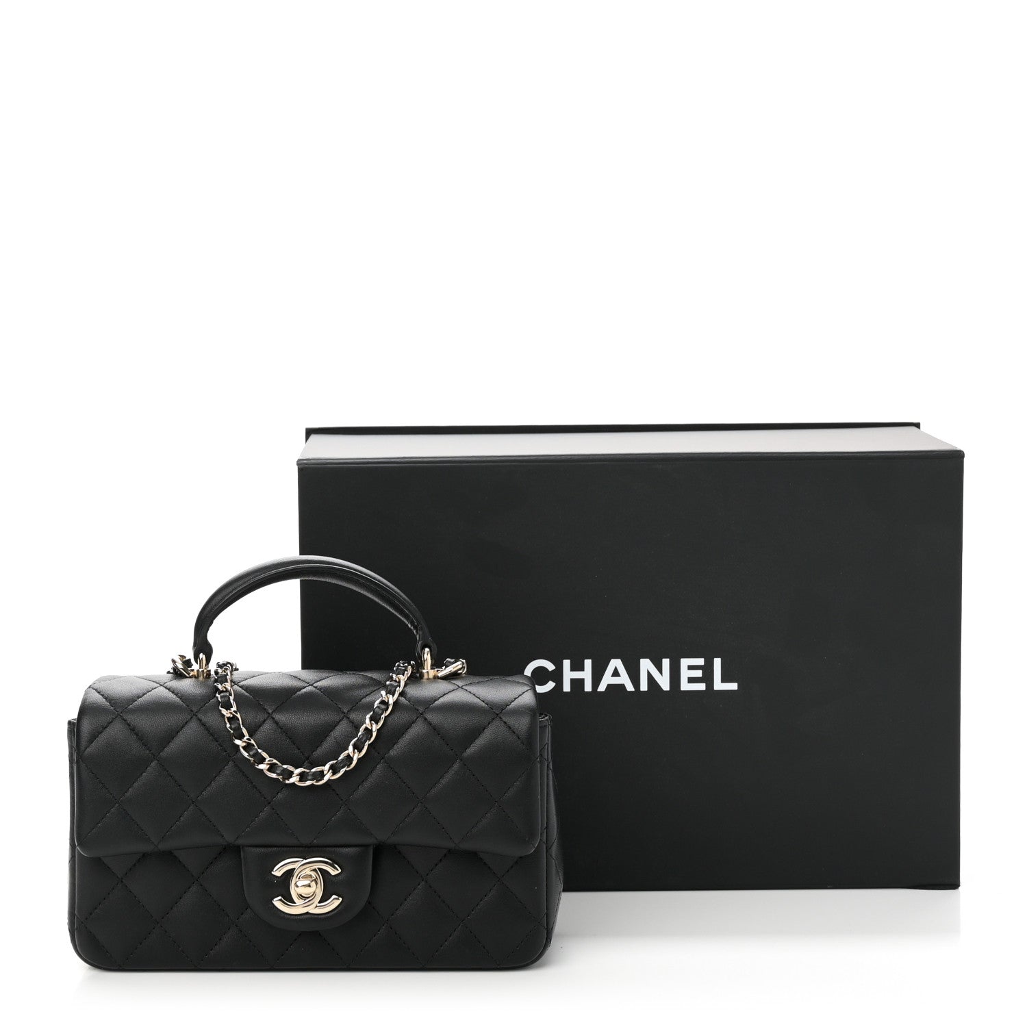 Chanel Lambskin Quilted Mini Top Handle Rectangular Flap Black 11 of 11