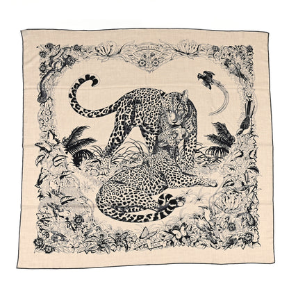 Hermes Cashmere Silk Jungle Love Tattoo Shawl 140 Natural Bleu Black 1 of 6
