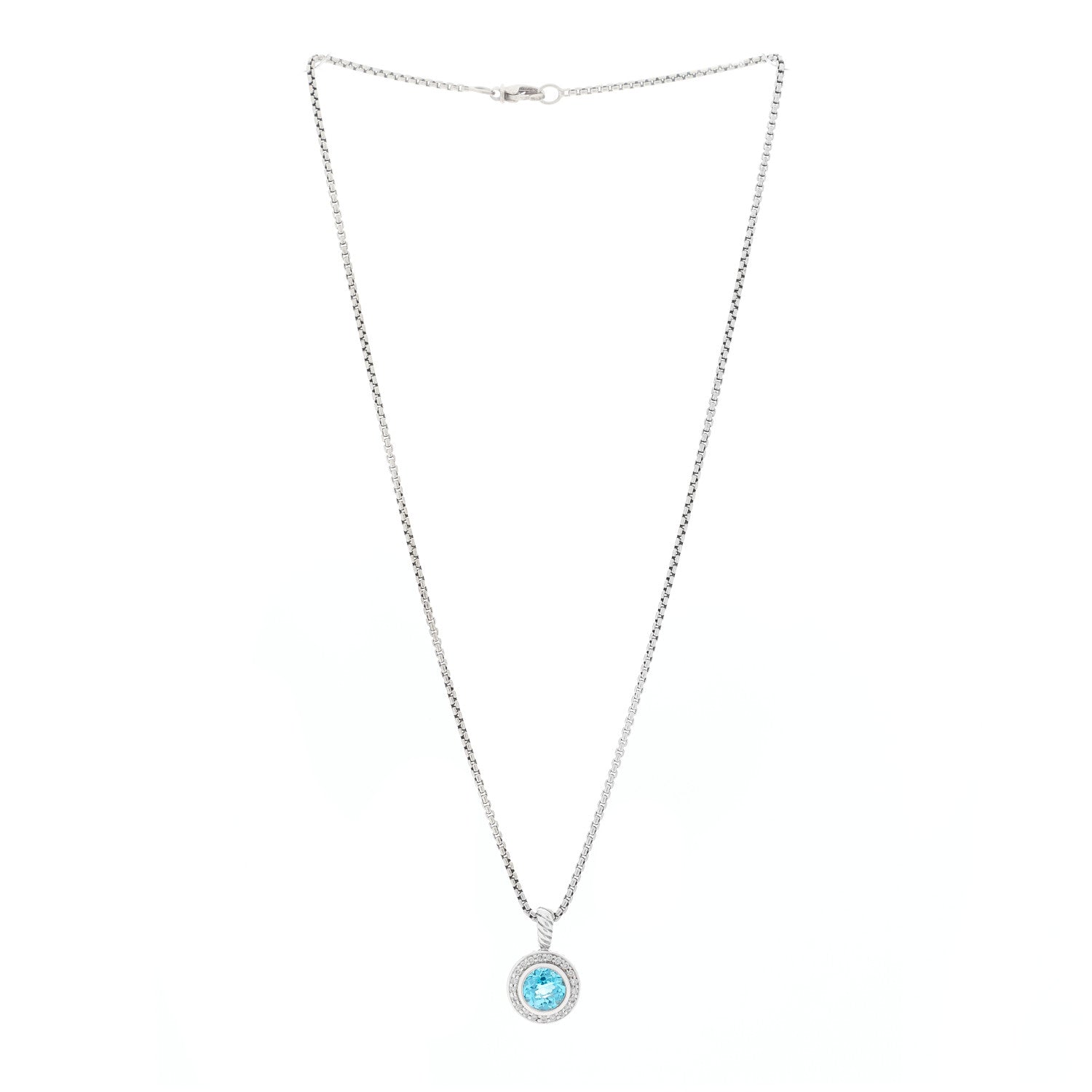 David Yurman Sterling Silver Diamond Blue Topaz 8mm Petite Cerise Pendant Necklace 2 of 4