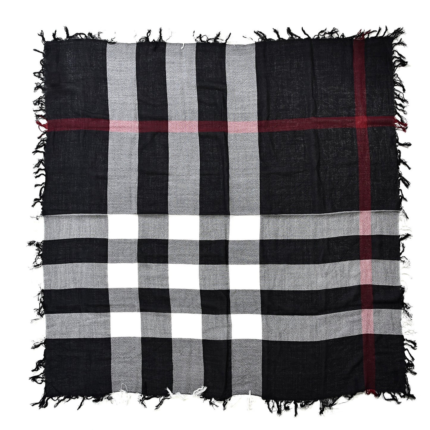 Merino Wool House Check Square Scarf Black