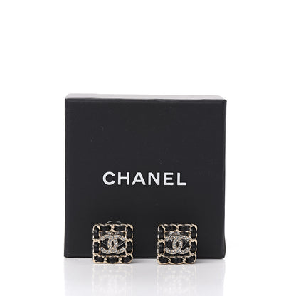 Chanel Crystal Lambskin Chain Sergeant Stud Earrings Black Gold 5 of 5