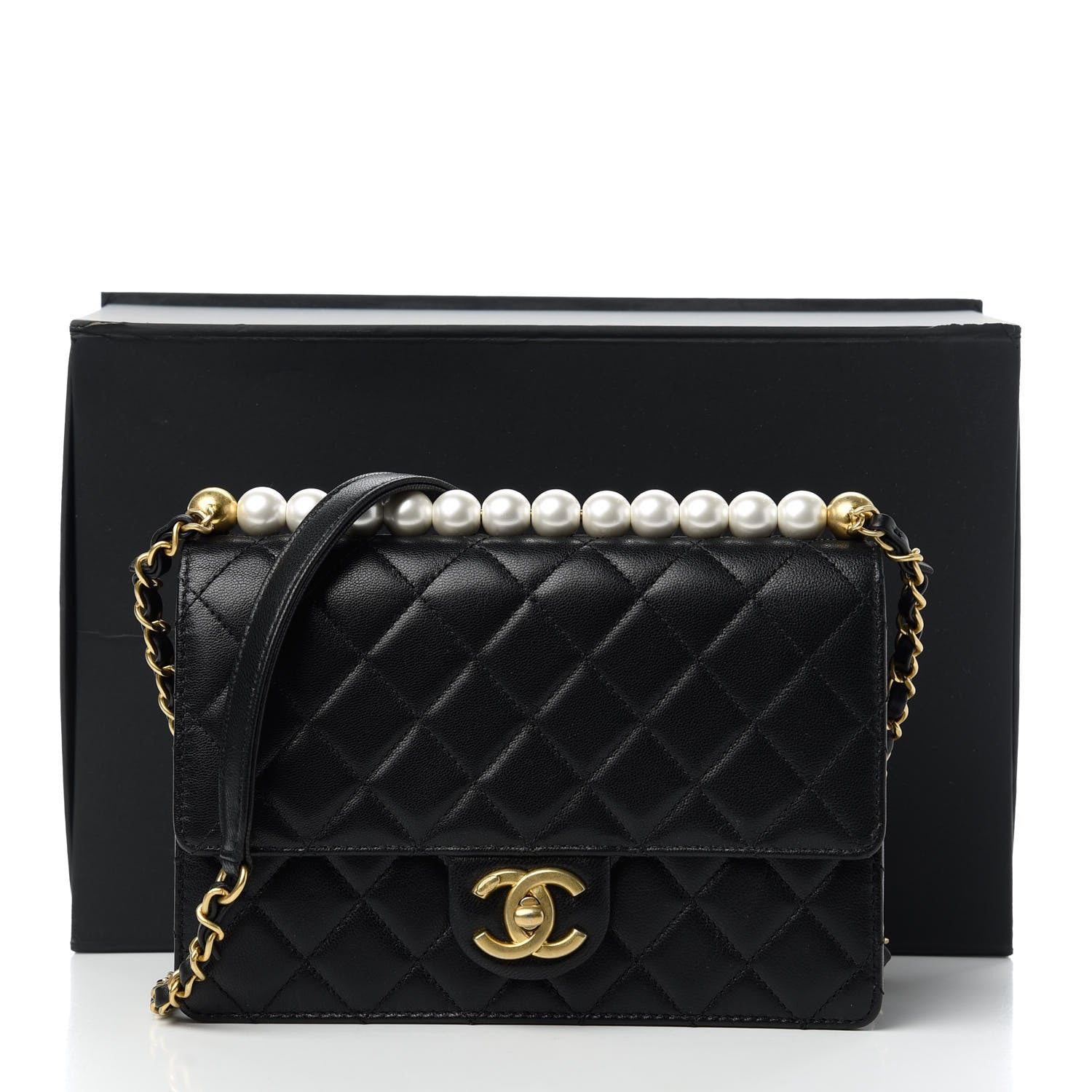 Chanel Lambskin Quilted Small Chic Pearls Flap Black 11 of 11