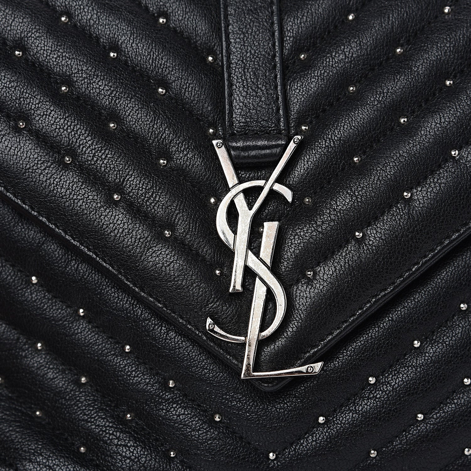 Saint Laurent Lambskin Matelasse Chevron Studded Monogram Medium College Bag Black 12 of 14