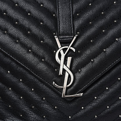 Saint Laurent Lambskin Matelasse Chevron Studded Monogram Medium College Bag Black 12 of 14
