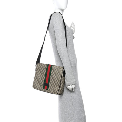 Gucci GG Supreme Monogram Web Flap Messenger Bag Black 3 of 15