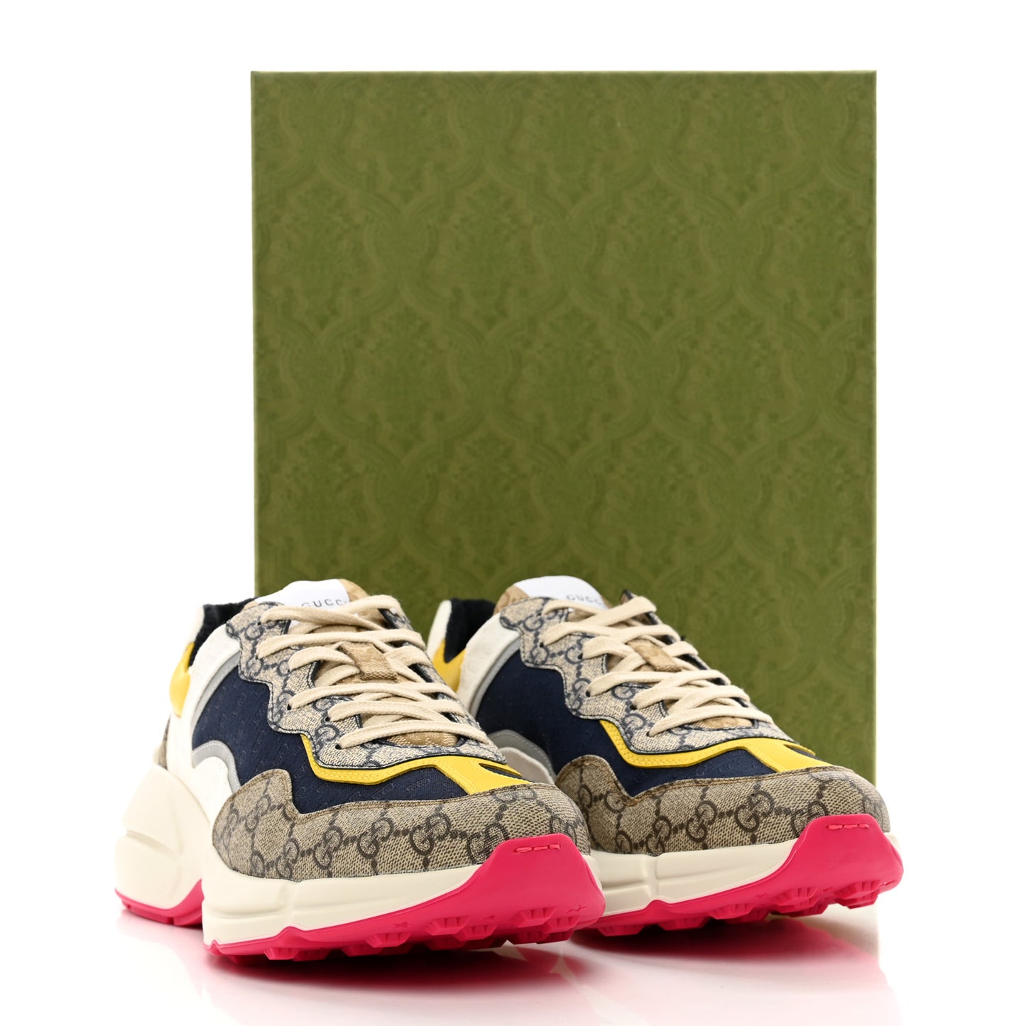 GG Supreme Monogram Mix Monogram Mens Rhyton Sneakers 10 London Blue Beige Sun Yellow