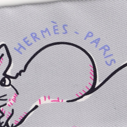 Hermes Silk Mille Et Un Lapins Twilly Gris Perle Rose Jaune 2 of 4