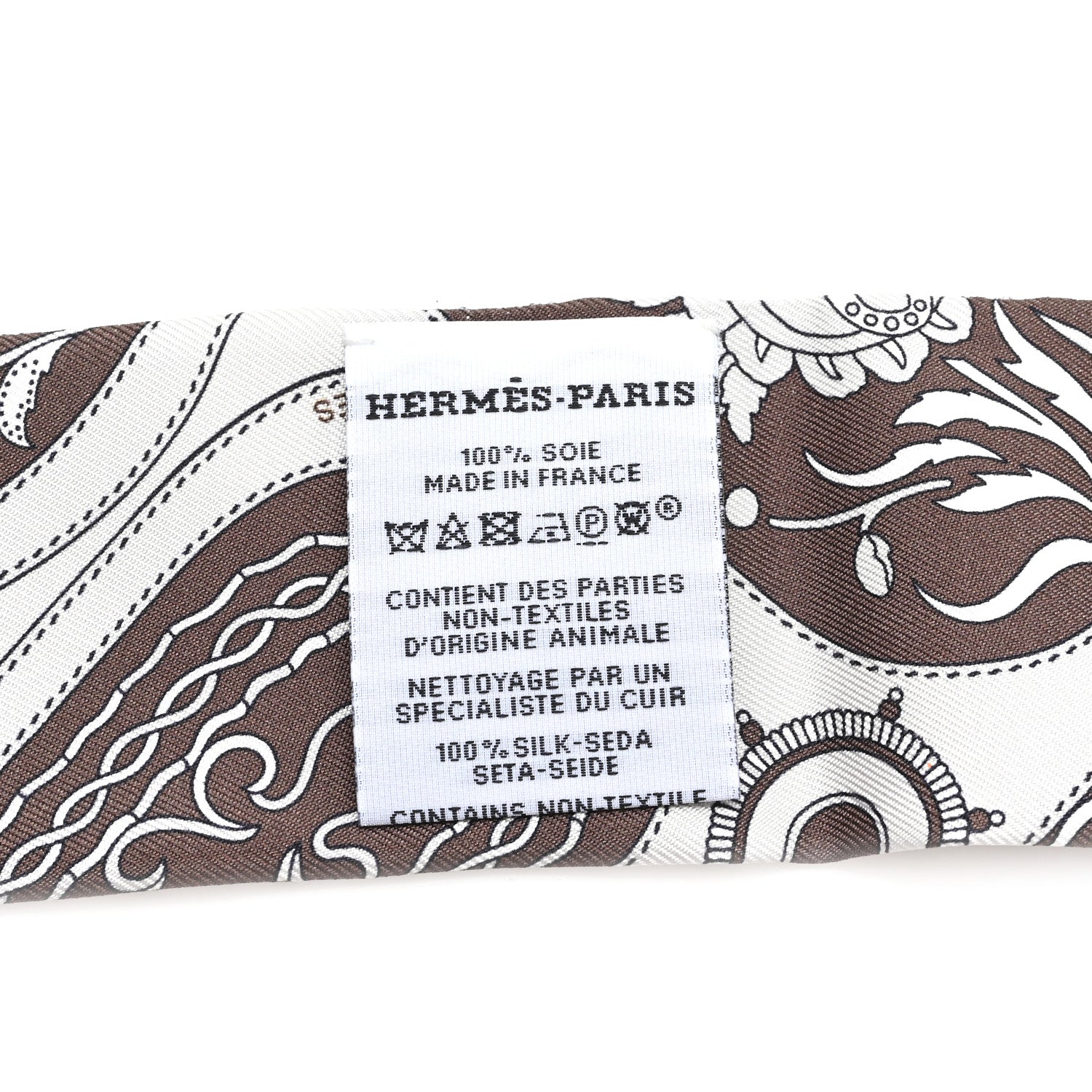 Hermes Silk Festival Des Amazones Bandana Fringed Twilly Craie Brun 3 of 4