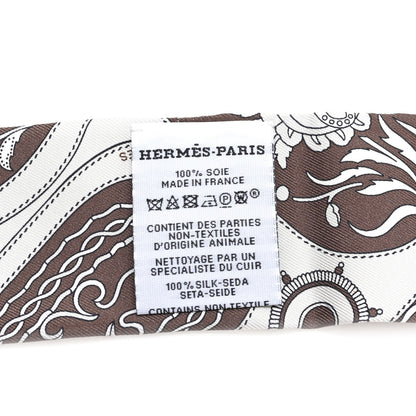 Hermes Silk Festival Des Amazones Bandana Fringed Twilly Craie Brun 3 of 4