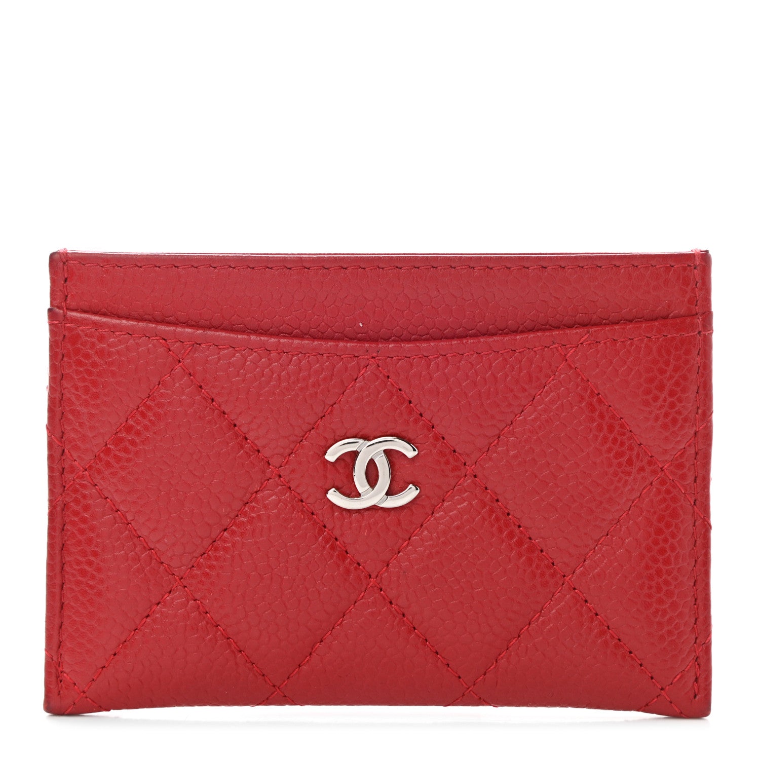 Chanel Caviar Quilted Card Holder Red 1 of 9