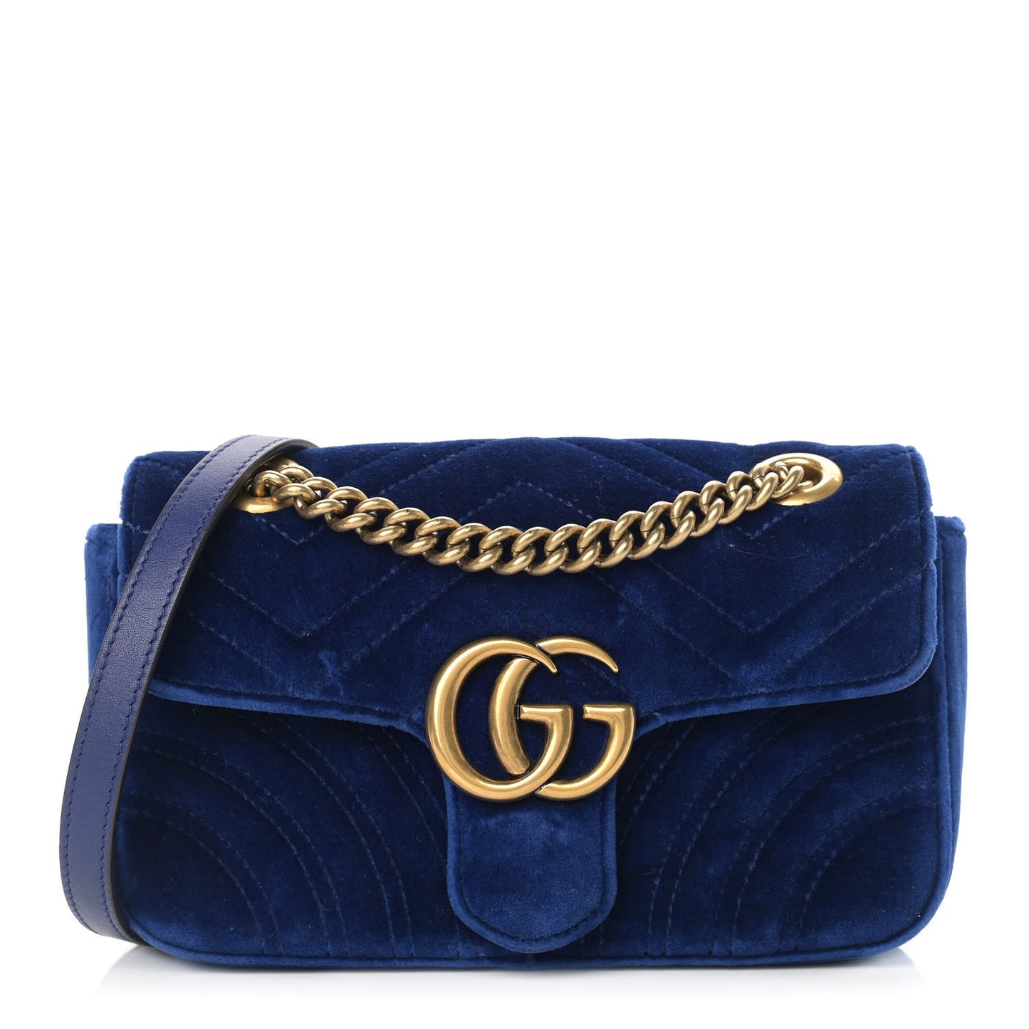 Velvet Matelasse Mini GG Marmont Shoulder Bag Cobalt Blue