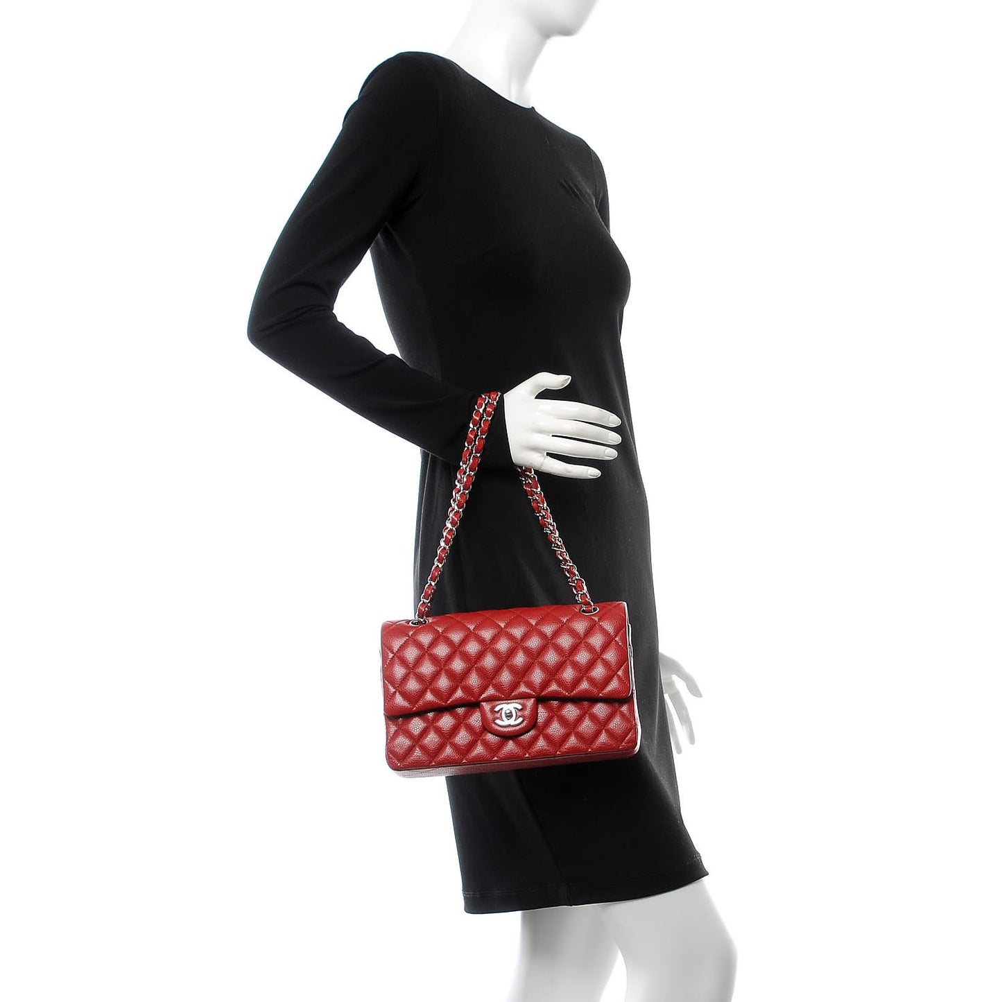 Caviar Quilted Medium Double Flap Red