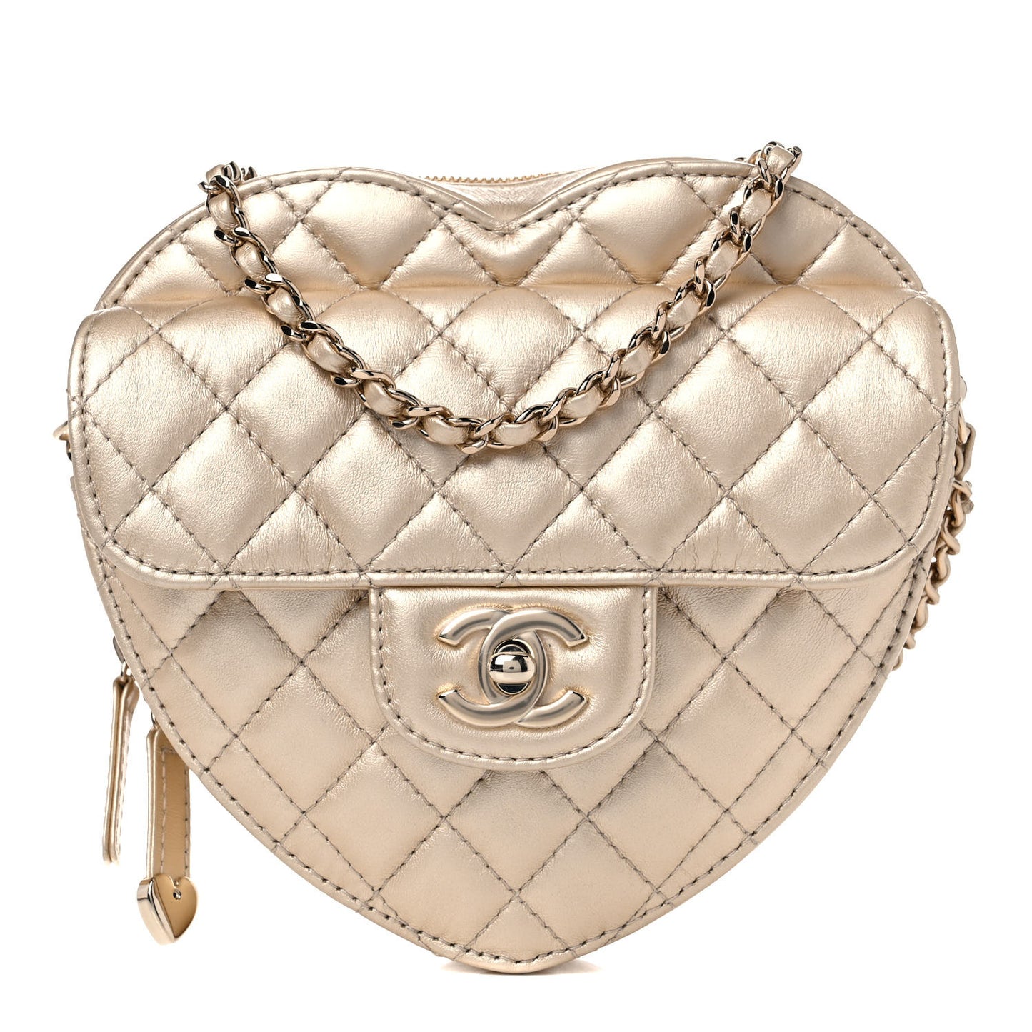Metallic Lambskin Quilted CC In Love Heart Bag Gold