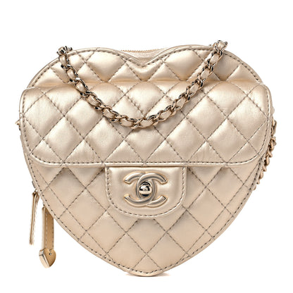 Chanel Metallic Lambskin Quilted CC In Love Heart Bag Gold 1 of 13