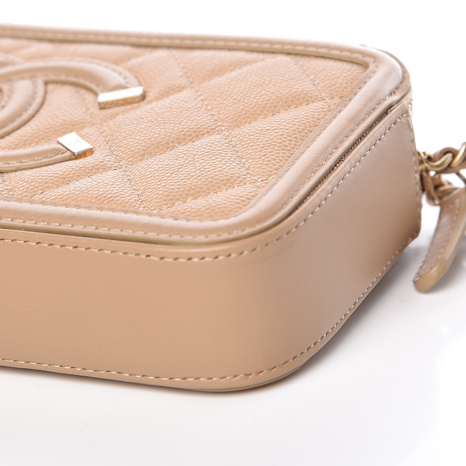 Chanel Caviar Quilted CC Filigree Clutch With Chain Beige 12 of 13