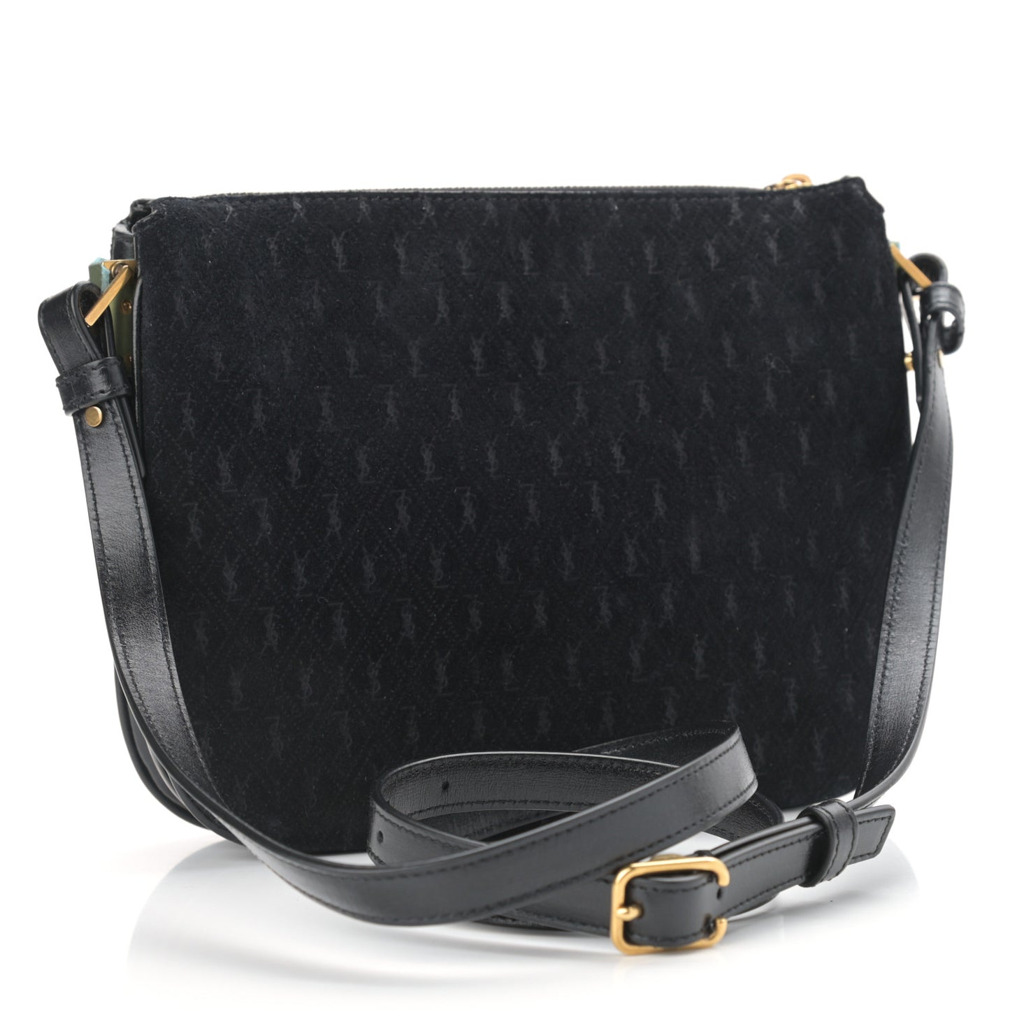 Suede All-Over Monogram Crossbody Black