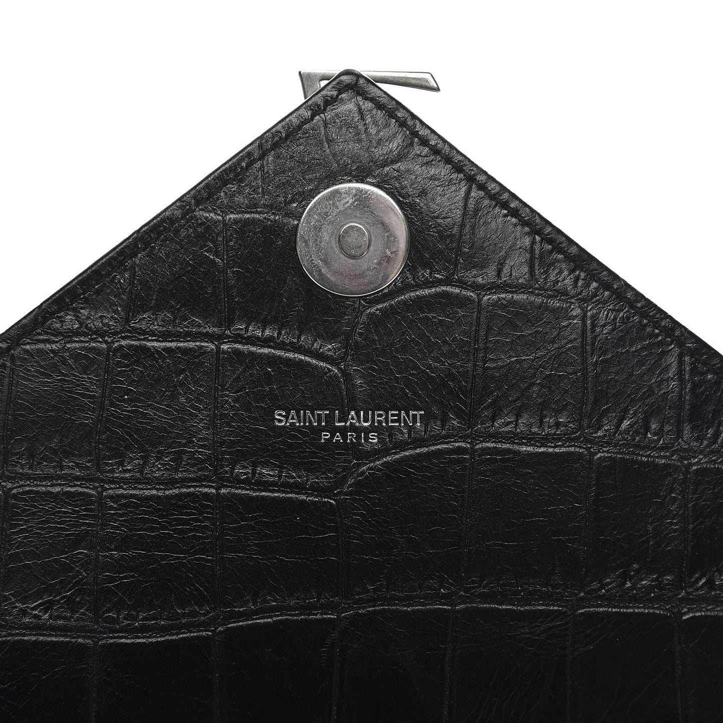 Calfskin Crocodile Embossed Monogram Large Satchel Black