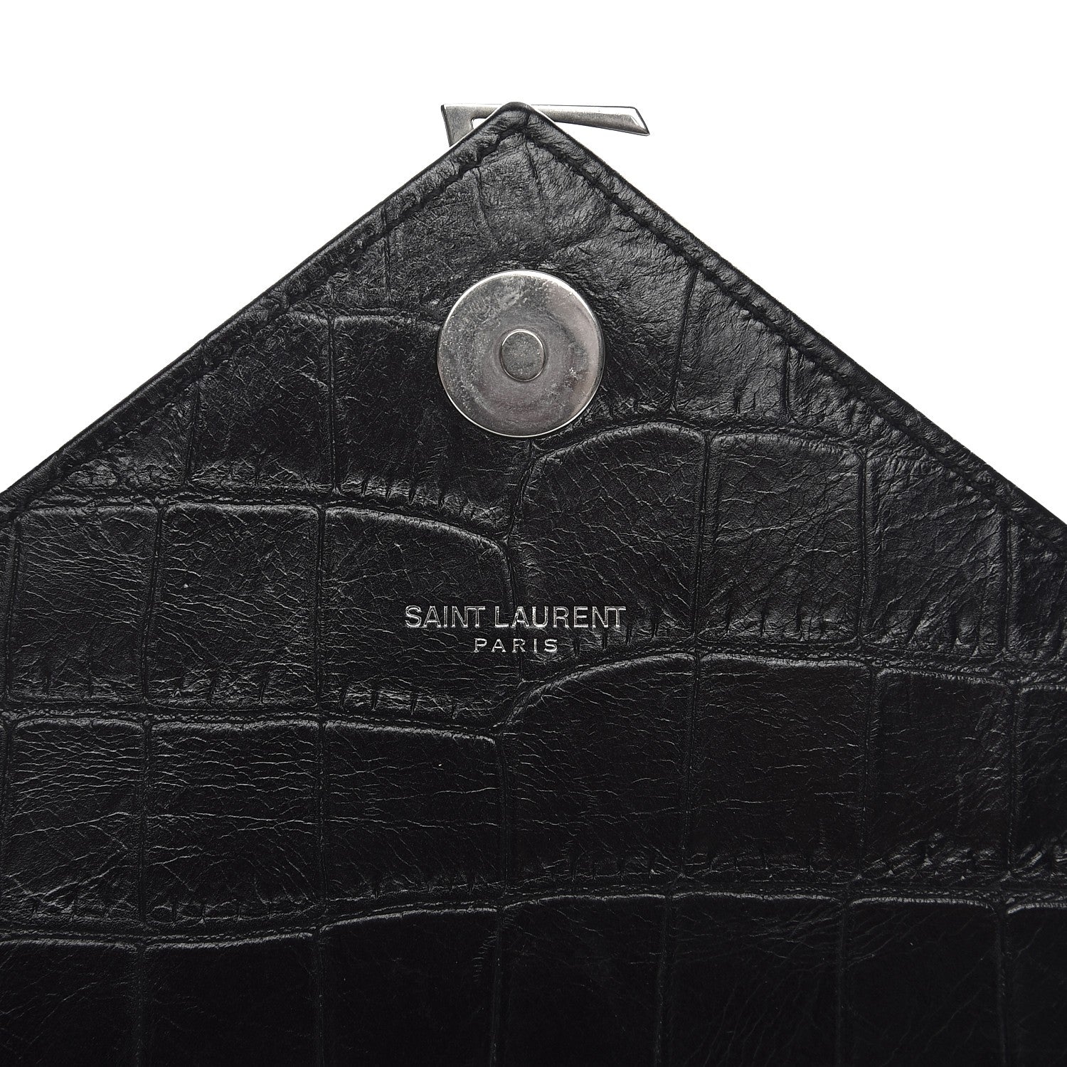 Saint Laurent Calfskin Crocodile Embossed Monogram Large Satchel Black 7 of 8