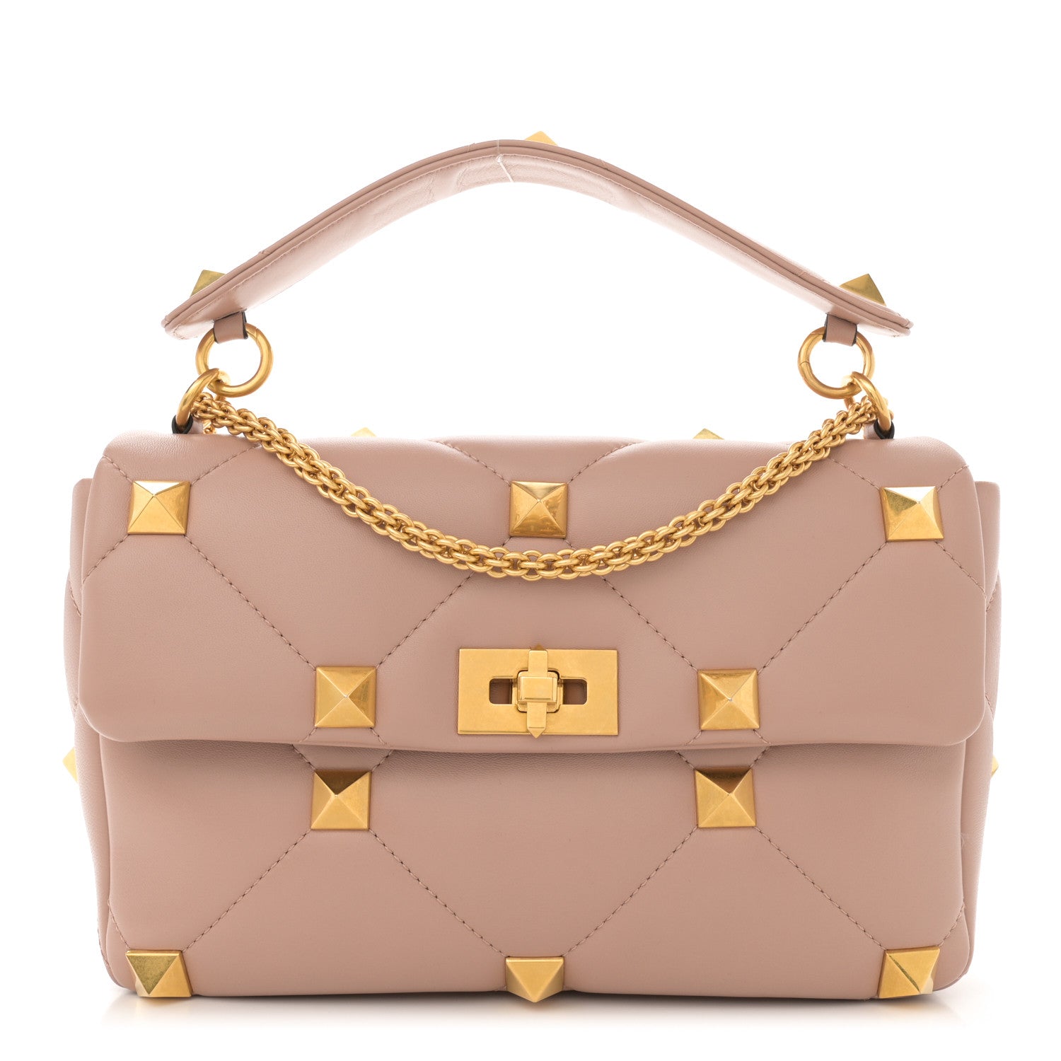 Valentino Garavani Nappa Large Roman Stud Shoulder Bag Rose Cannelle 1 of 9