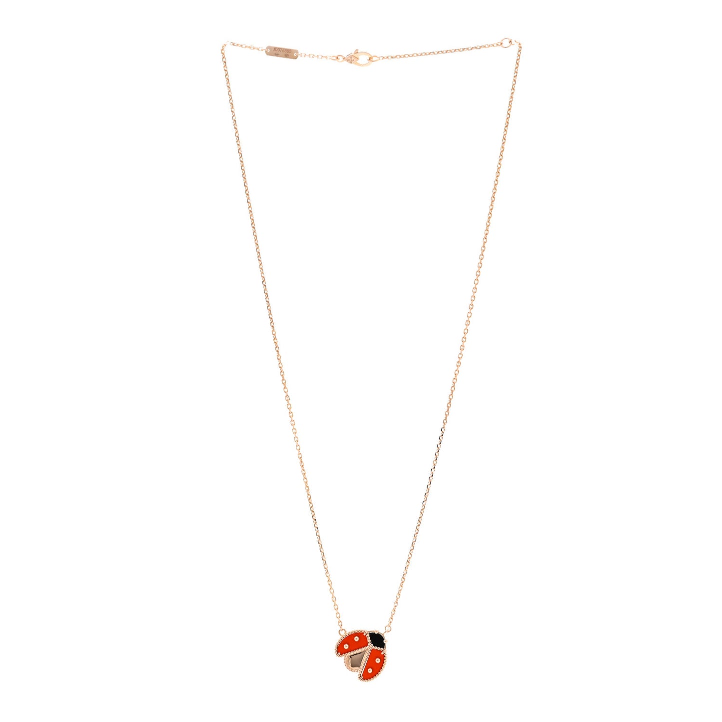 18K Rose Gold Carnelian Black Onyx Lucky Spring Open Wings Lady Bug Pendant Necklace