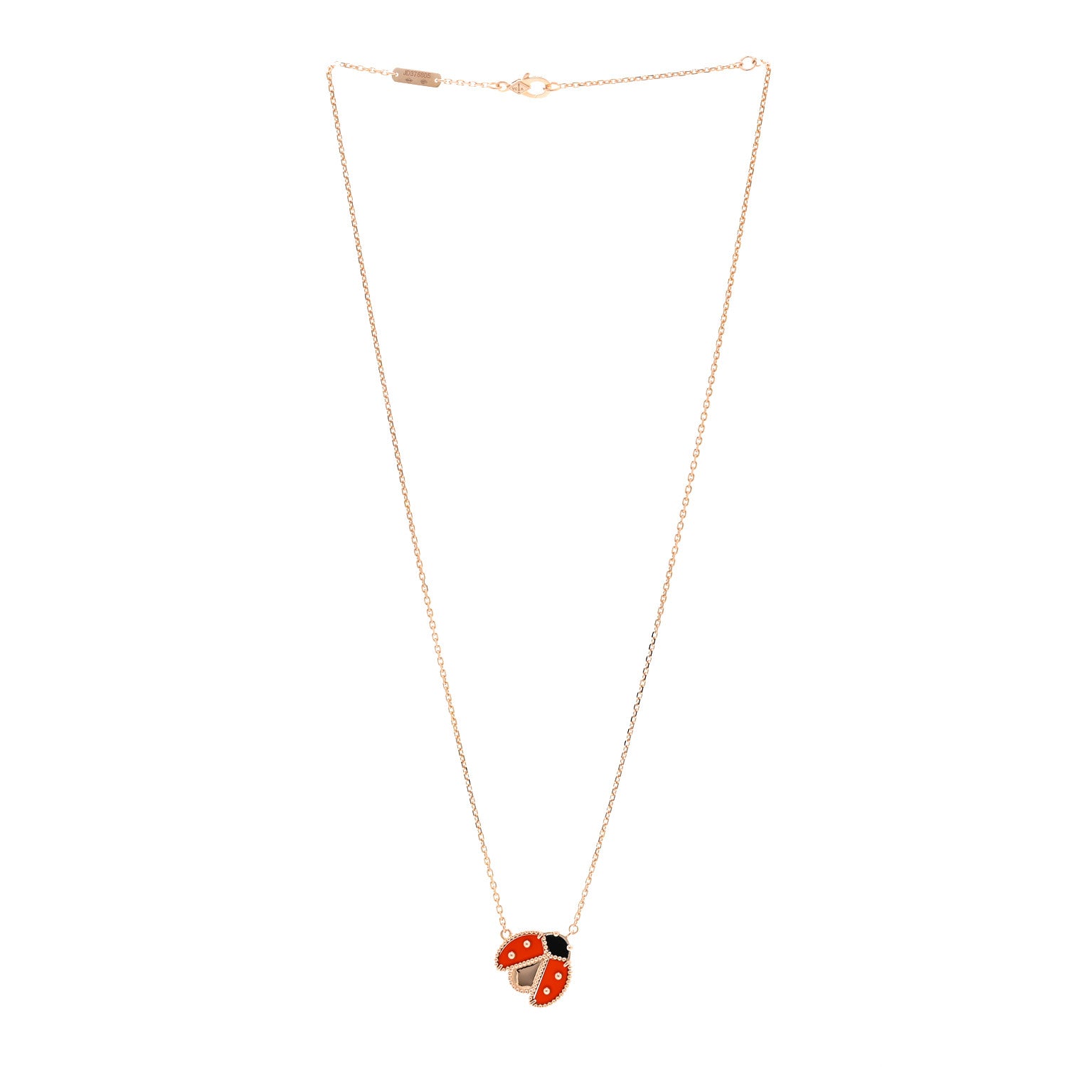 Van Cleef & Arpels 18K Rose Gold Carnelian Black Onyx Lucky Spring Open Wings Lady Bug Pendant Necklace 3 of 6