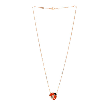 Van Cleef & Arpels 18K Rose Gold Carnelian Black Onyx Lucky Spring Open Wings Lady Bug Pendant Necklace 3 of 6