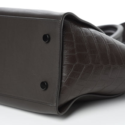 Saint Laurent Smooth Calfskin Crocodile Embossed Small Monogram Downtown Cabas Earth 8 of 9
