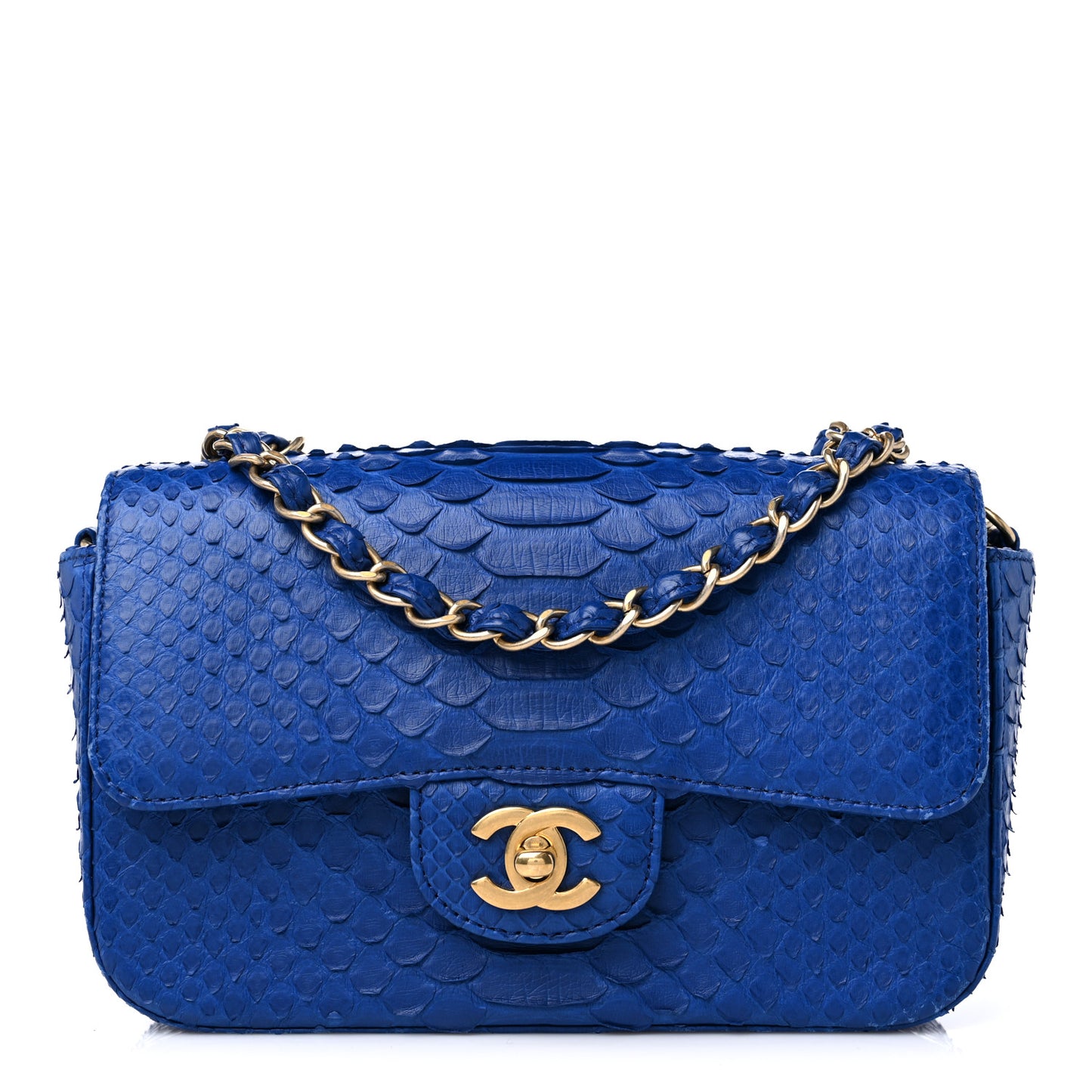 Snakeskin Mini Rectangular Flap Blue