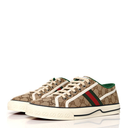 Gucci GG Monogram Web Mens 1977 Tennis Sneakers 8.5 Beige Ebony Mystic White 3 of 8